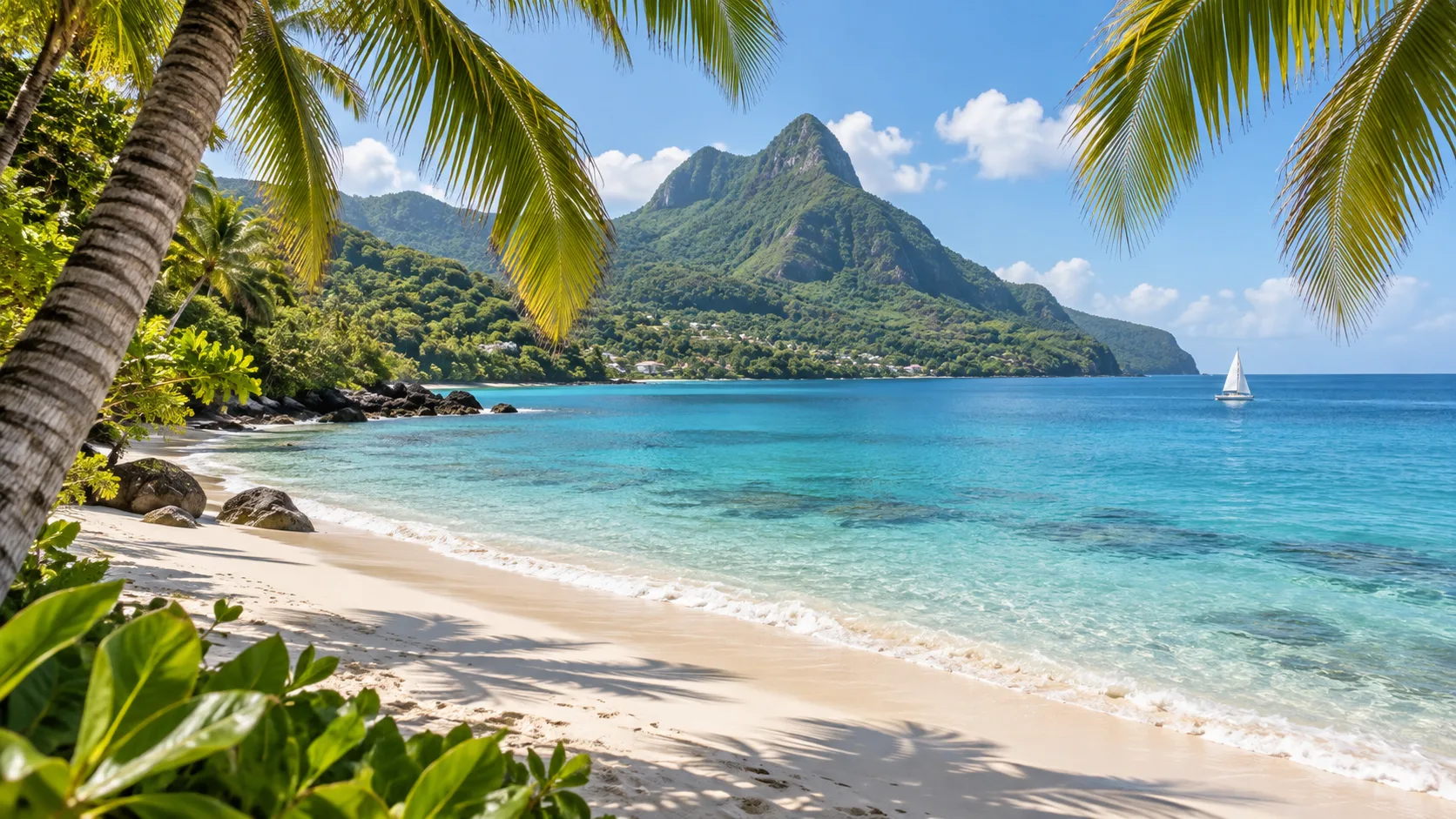 The iconic Pitons of Saint Lucia rising from the sea